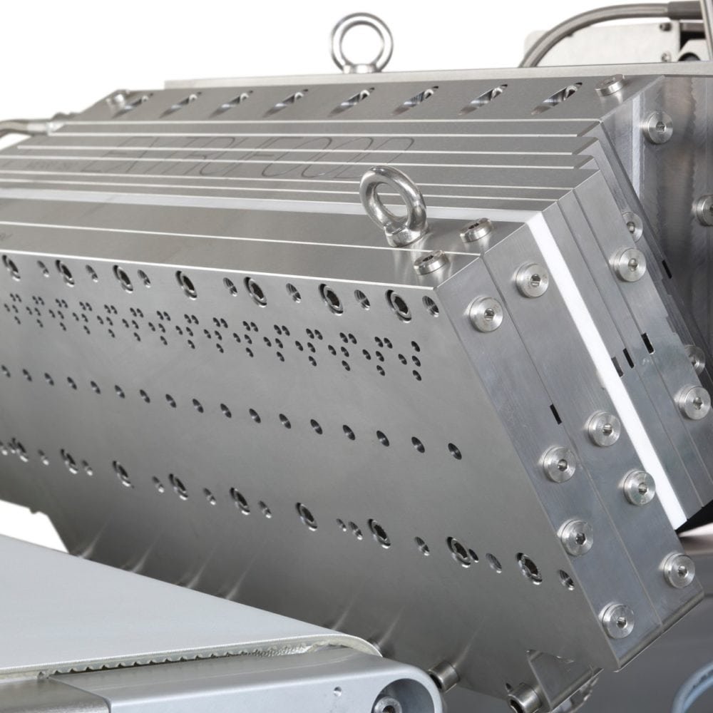 Extrufood Dieswitch® — perforated die plate with EXTRUFOOD engraving for switching colors mid-strand during extrusion