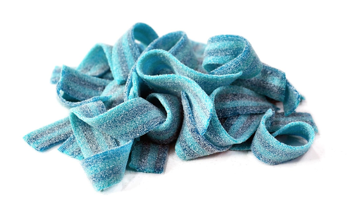 Blue sugar-sanded sour belts produced with Extrufood sugar sanders